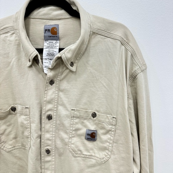 Men's Fire Resistant Long Sleeve Button Down Collar Shirt Khaki, XXL Carhartt - Picture 3 of 6